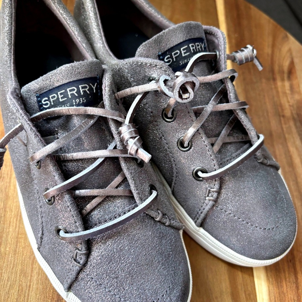 Sperry Crest Vibe Silver Metallic Sparkle Sneakers
